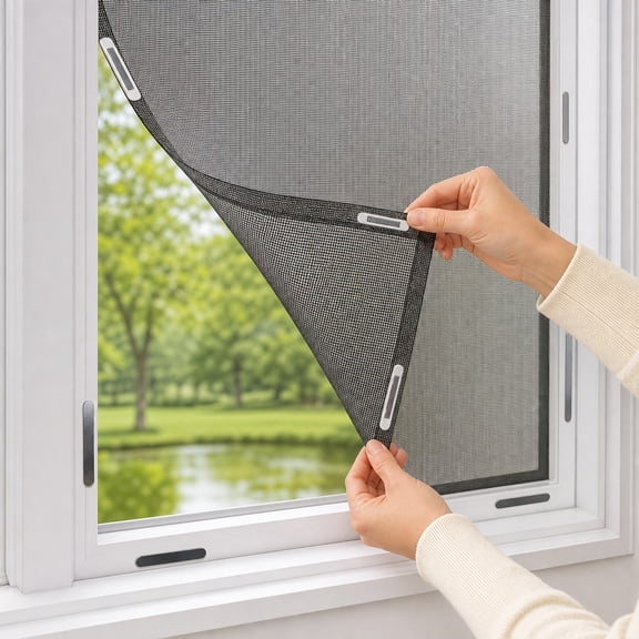 Magnetic Window Mosquito Screen Net 50"x60", No Drill Self-Adhesive Insect Mesh Curtain, Breathable Adjustable Window Fly Screen, Easy Install Magnetic Bug Screen for Home Windows