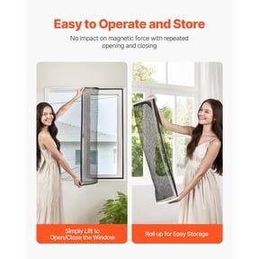 Magnetic Window Screen 58.27 x 39.17 inch PVC and Fiberglass Mesh White Frame with Black Magnetic Strip and Wind Clips No Drilling Easy Installation for House Window