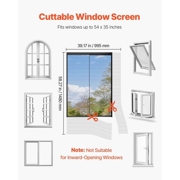 Magnetic Window Screen,58.27x39.17"PVC&Fiberglass Mesh,White Frames with Black Magnetic Strip&Wind Clips,No Drilling Easy Installation,Magnetic Screen for House Window