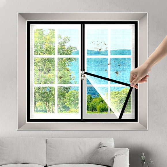 Magnetic Window Screen Adjustable DIY Window Net Max 47 x 39 Fiberglass Screen Mesh with White Frames Grey Mesh for House Windows