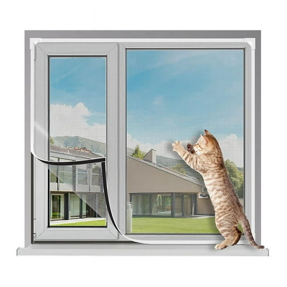 Magnetic Window Screen Adjustable DIY Window Net Screens Mesh Max 39 X 59Inch Fiberglass Grey Mesh for House