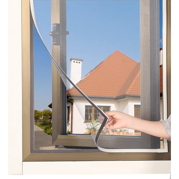 Magnetic Window Screen DIY Adjustable Window Mesh Screen Replacement Window Net Fits up to 32"x 23" White Frames with Fiberglass Mesh