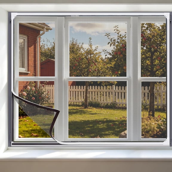 Magnetic Window Screen Max 32"x23", DIY Cut-to-Fit Magnets Mesh Screen for Windows, White Frame Netting, Easy Installation, Insect & Bug Protection, Gray