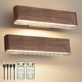thumbnail image 1 of Magnetic Wireless Battery Operated Wall Sconce, 2-Pack – Rechargeable with Remote & Touch Control, 3-Color LED, 360° Rotatable, Walnut, 1 of 9