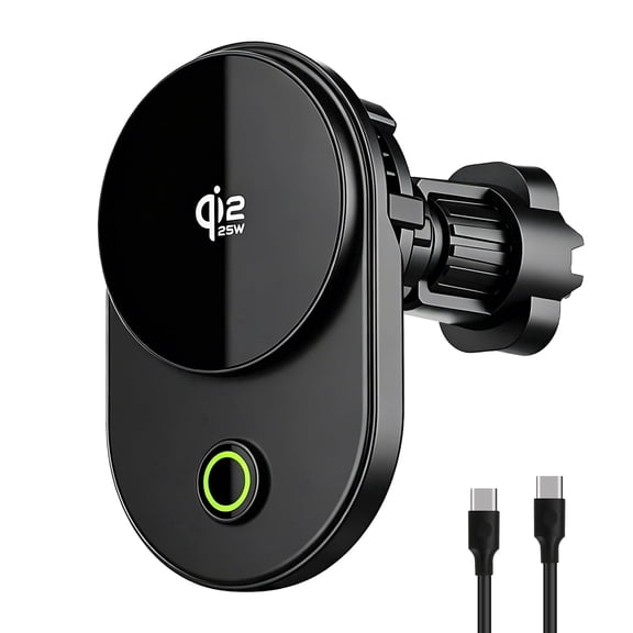 TeSabMi 25W Fast Charging Magnetic Wireless Car Charger Mount with Active Cooling, Air Vent Phone Holder for iPhone 12 to 17 Series