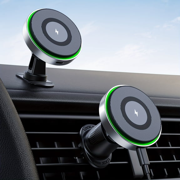 Magnetic Wireless Car Charger Mount Pro | 15W Fast Charging & Universal Air Vent Holder | Compatible with iPhone 16/15/14/13/12 Series | Easy Install with Adjustable Viewing Angle | Safe & Reliable