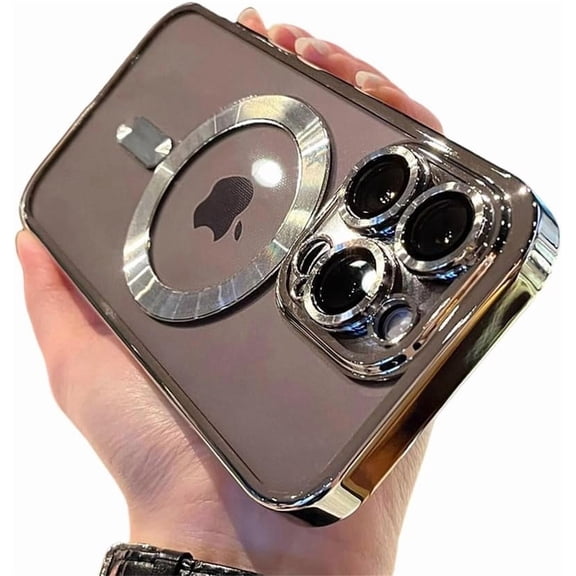 Magnetic Wireless Charge Plating Clear Case for iPhone 11 12 13 14 15 16 Pro Max Shockproof Silicone Cover,Silver,for iPhone 12