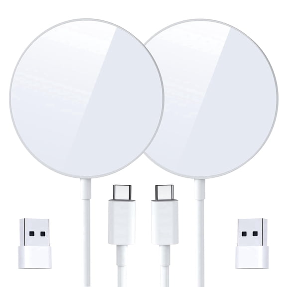 for MagSafe Charger 15W Magnetic Wireless Charging Pad Compatible with iPhone 17 16 15 14 13 12 Air Pro Max Plus mini/AirPods 2 3 Pro, Slim Portable Strong Magnet Quick Charger, USB-C/A Ports, White