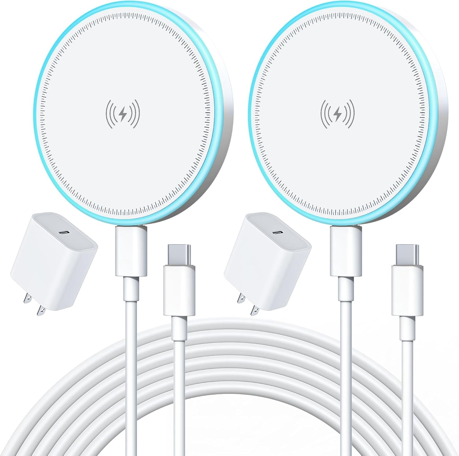 Magnetic Wireless Charger, 2-Pack, 15W Fast Charging, 4.9ft (1.5m) Cable Length, Compatible with iPhone 17/16/15/14/13/12 and AirPods, White, Adapter Included