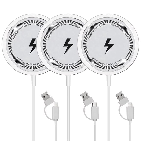 Wireless Charger,15W Fast Charging Pad Compatible with iPhone 17/16/15/14/13/12 Series & AirPods 4/3/2/Pro Magnetic Charging Stand，3Pack，White
