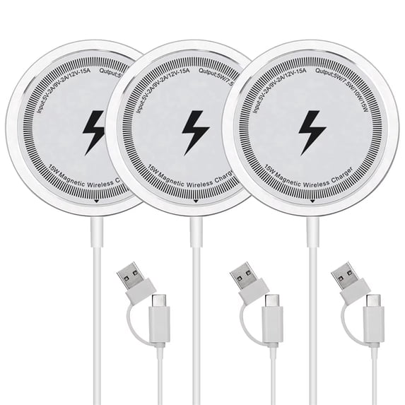 Wireless Charger,15W Fast Charging Pad Compatible with iPhone 17/16/15/14/13/12 Series & AirPods 4/3/2/Pro Magnetic Charging Stand,3Pack,White