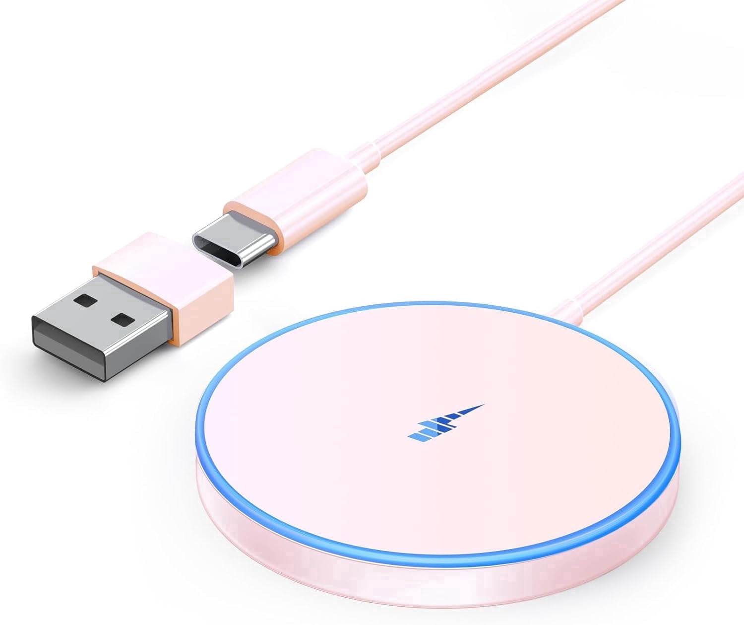 Magnetic Wireless Charger Fast Charging Pad, Compatible with iPhone 17/16/15 /14/13/12, AirPods 3/2/Pro/Pro 2, Dual Ports, LED, Pink