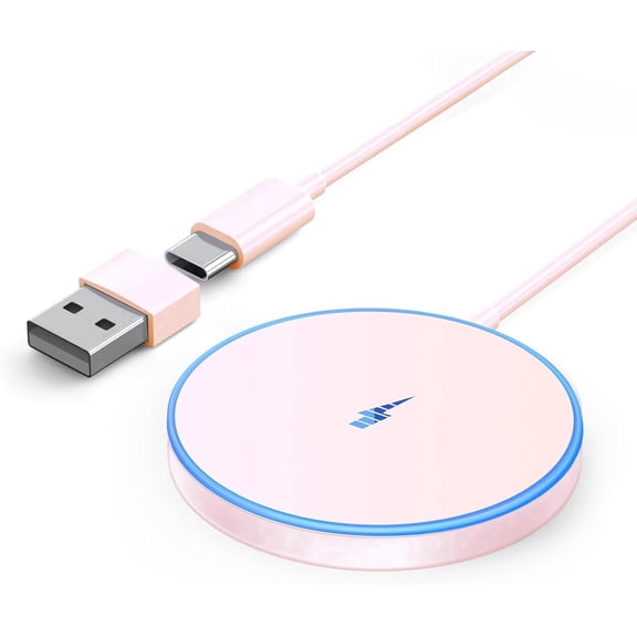 Magnetic Wireless Charger Fast Charging Pad, Compatible with iPhone 17/16/15 /14/13/12, AirPods 3/2/Pro/Pro 2, Dual Ports, LED, Pink
