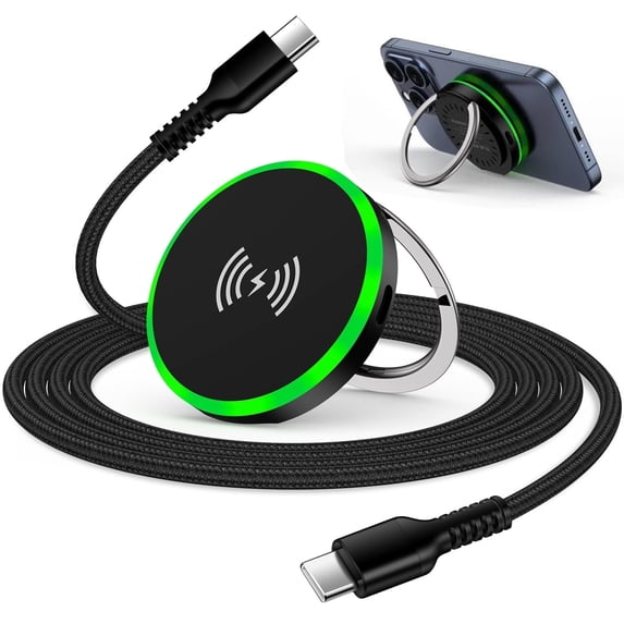 Magnetic Wireless Charger Phone Charger, 15W Fast Wireless Charging Pad with Stand, Cordless Charger Station with C to C Charging Cable, Compatible for iPhone Samsung Android, Black