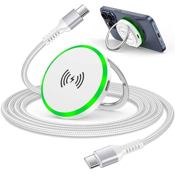 Magnetic Wireless Charger Phone Charger, 15W Fast Wireless Charging Pad with Stand, Cordless Charger Station with C to C Charging Cable, Compatible for iPhone Samsung Android, White
