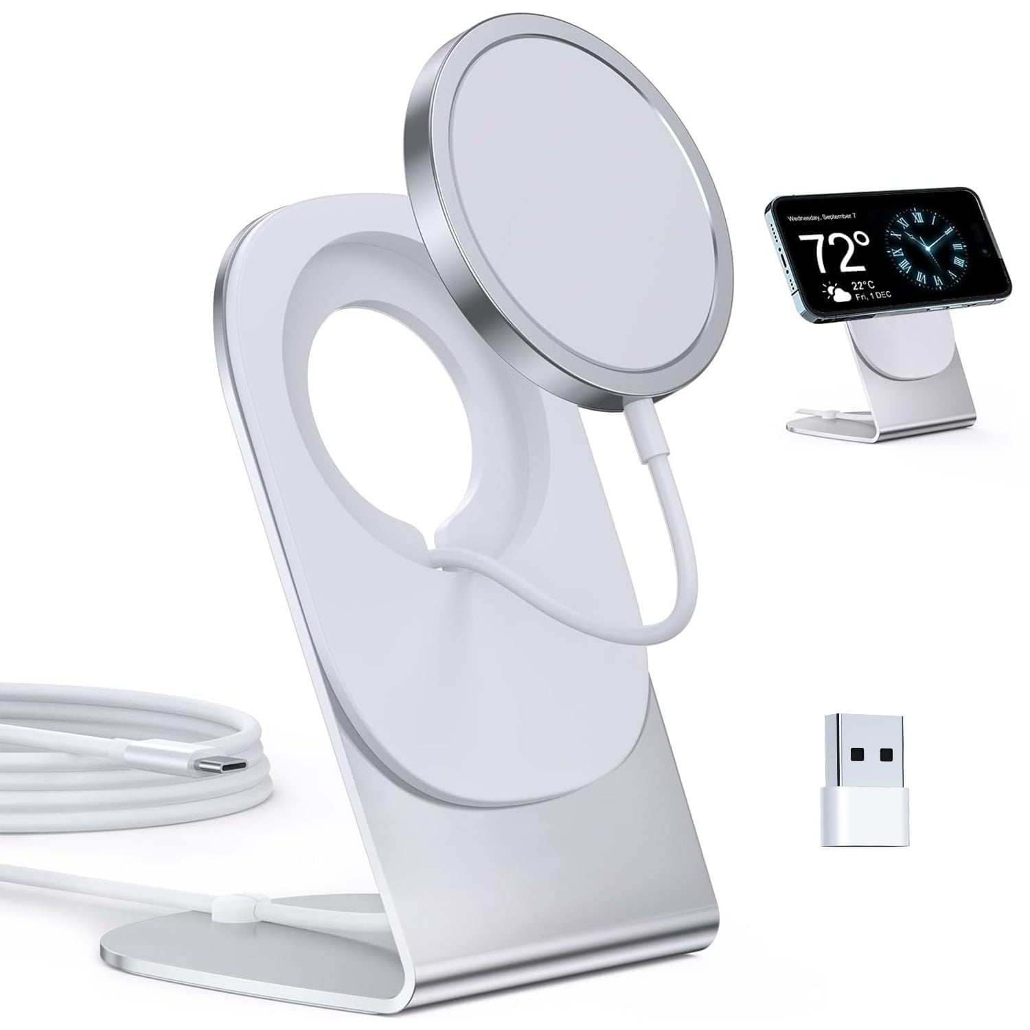 Magnetic Wireless Charger Mag-Safe Charger for iPhone 15/14/13/12 Series Convertible Magnet Wireless Charging Stand/Pad with 20W Adapter 5ft Cable for iPhone and AirPods 2/3/Pro 2/Pro