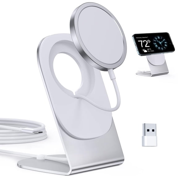 Magnetic Wireless Charger Convertible Charging Stand & Pad for iPhone 17/16/15/14/13/12 Series, Mag-Safe Compatible with 5ft Cable for AirPods 2/3/Pro/Pro 2