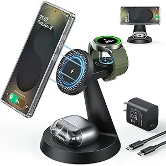 Magnetic Wireless Charger for Samsung, 3 in 1 Charging Station Compatible with MagSafe Samsung Charger for Galaxy S26 Ultra S25 Z Fold7/Flip7, Watch Charger Stand for Galaxy Watch Ultra 8 7, for Buds
