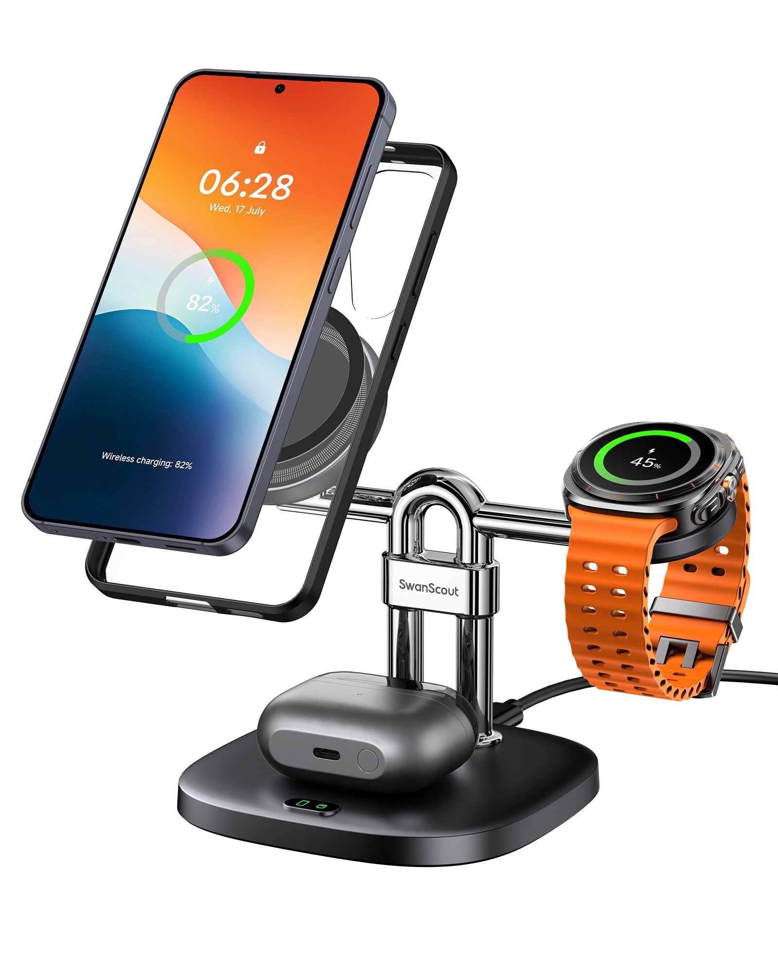 Magnetic Wireless Charger for Samsung Phones (Need A Magnetic Case), for Galaxy S26/S25/S24/S23/Z Fold7/Z Flip 7/S22, Galaxy Watch 8/8 Classic/Ultra/7/6/5/4/3, SwanScout 712SM (No Adapter)