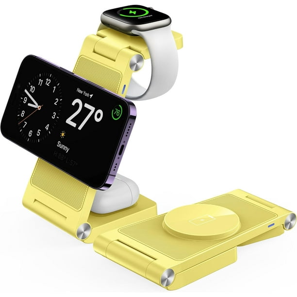 Magnetic Wireless Charger Stand 3 in 1 Foldable Wireless Charging Station Travel Charger for Multiple Devices for iPhone 15 14 13 12 Series Apple Watch Ultra SE 9 8 7 6 5 4 3 2 Walmart Business Suppli...