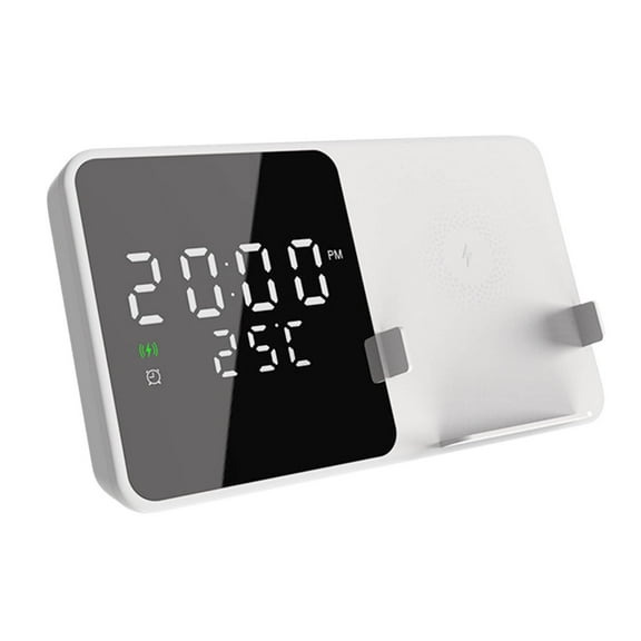 Magnetic Wireless Charger,Wireless Charging Station, 3 in 1 Fast Safe Charger Stand,15W Dimmable Digital LED Display Time Temperature and Alarm Clock Function,Perfect Desk Decor,White
