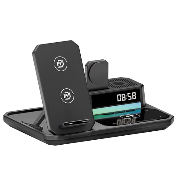 Magnetic Wireless Charger for iPhone,6in1 Portable Charger Phone Charging Station for iPhone 17 16 15 14 13 12 11 Pro Max Apple Watch AirPods,Maggsafe Charger Stand,Black