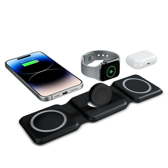 Magnetic Wireless Charger for iPhone Airpods iWatch, Fodable 3 in 1 Charging Station for Apple Multiple Devices - Travel Charging Pad Dock Compatible with iPhone Airpod