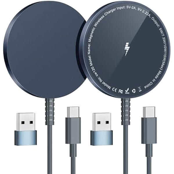 Magnetic Wireless Charger for iPhone: Compatible with Magsafe Charger iPhone 16 15 14 13 12 Series & Airpods 4 3 2 Pro - Fast 15W Max Charging Pad Strong Magnet, Dual USB-C/A Ports-Home Office Travel