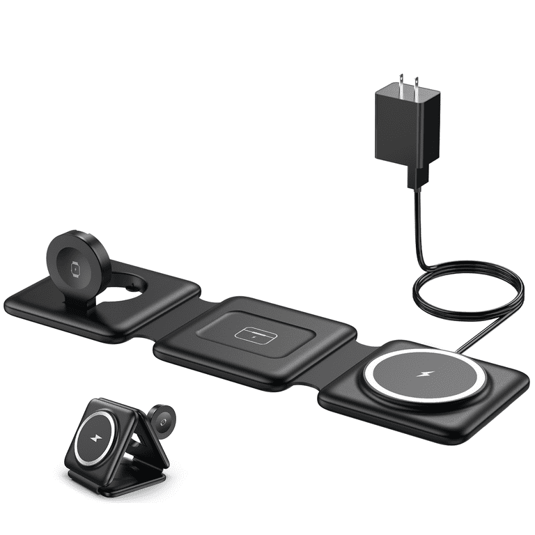 Iseyyox Magnetic Wireless Charger for iPhone: Fodable 3 in 1 Charging Station for Multiple Apple Devices - Travel Charging Pad Dock for Apple Watch IP