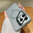 thumbnail image 1 of Magnetic Wireless Charging Matte Phone Case for iPhone 12 13 Mini 11 14 15 16 Pro Max Plus Metal Flip Lens Bracket Magsafe Cover Gray for iPhone 15Pro, 1 of 7