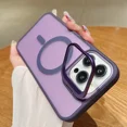 thumbnail image 1 of Magnetic Wireless Charging Matte Phone Case for iPhone 12 13 Mini 11 14 15 16 Pro Max Plus Metal Flip Lens Bracket Magsafe Cover Purple for iPhone 15ProMax, 1 of 7