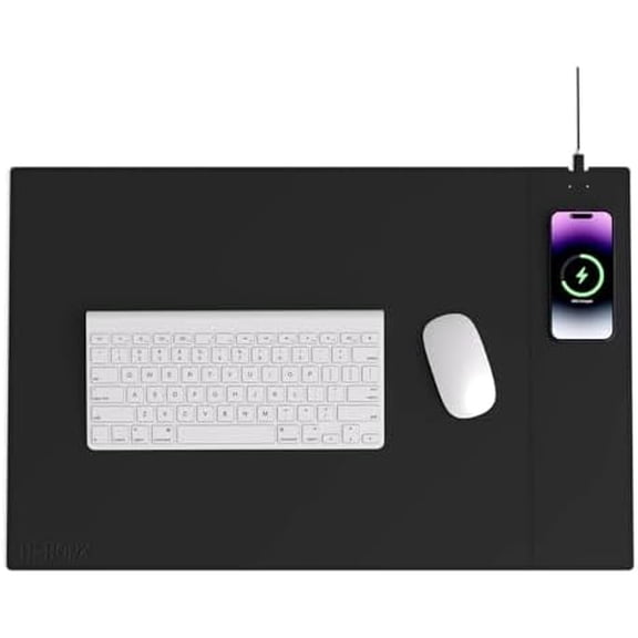Magnetic Wireless Charging Mouse Pad, Office Desk Mat with Wireless Charger, Multifunctional Large Desk Pad with Non-Slip Base, Waterproof Leather Desk Pad for Gaming and Office Use(60X40cm)$$Office