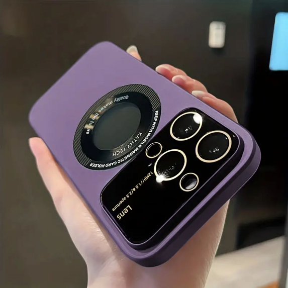 Magnetic Wireless Charging Phone Case Large Window Glass Anti-Lens Dust For IPhone 13 PRO Hard Case Matte Touch(Pueple)