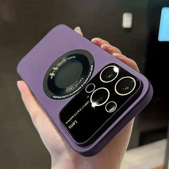 Magnetic Wireless Charging Phone Case Large Window Glass Anti-Lens Dust For IPhone 14 PLUS Hard Case Matte Touch(Pueple)