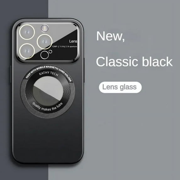 Magnetic Wireless Charging Phone Case Large Window Glass Anti-Lens Dust For IPhone 15 Hard Case Matte Touch(Black)