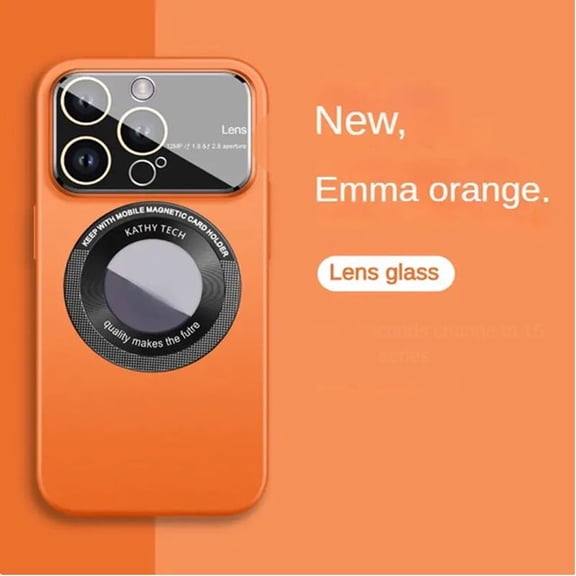 Magnetic Wireless Charging Phone Case Large Window Glass Anti-Lens Dust For IPhone 15 PLUS Hard Case Matte Touch(Orange)