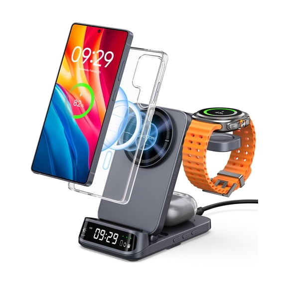 Magnetic Wireless Charging Station for Samsung, 3-in-1 Foldable Fast Charger for Galaxy S25/S24/S23/Note 20/Z Fold & Flip 7/6/5, Galaxy Watch 8/7/6/5 Pro/Ultra & Buds Pro/Live, SwanScout 708SM