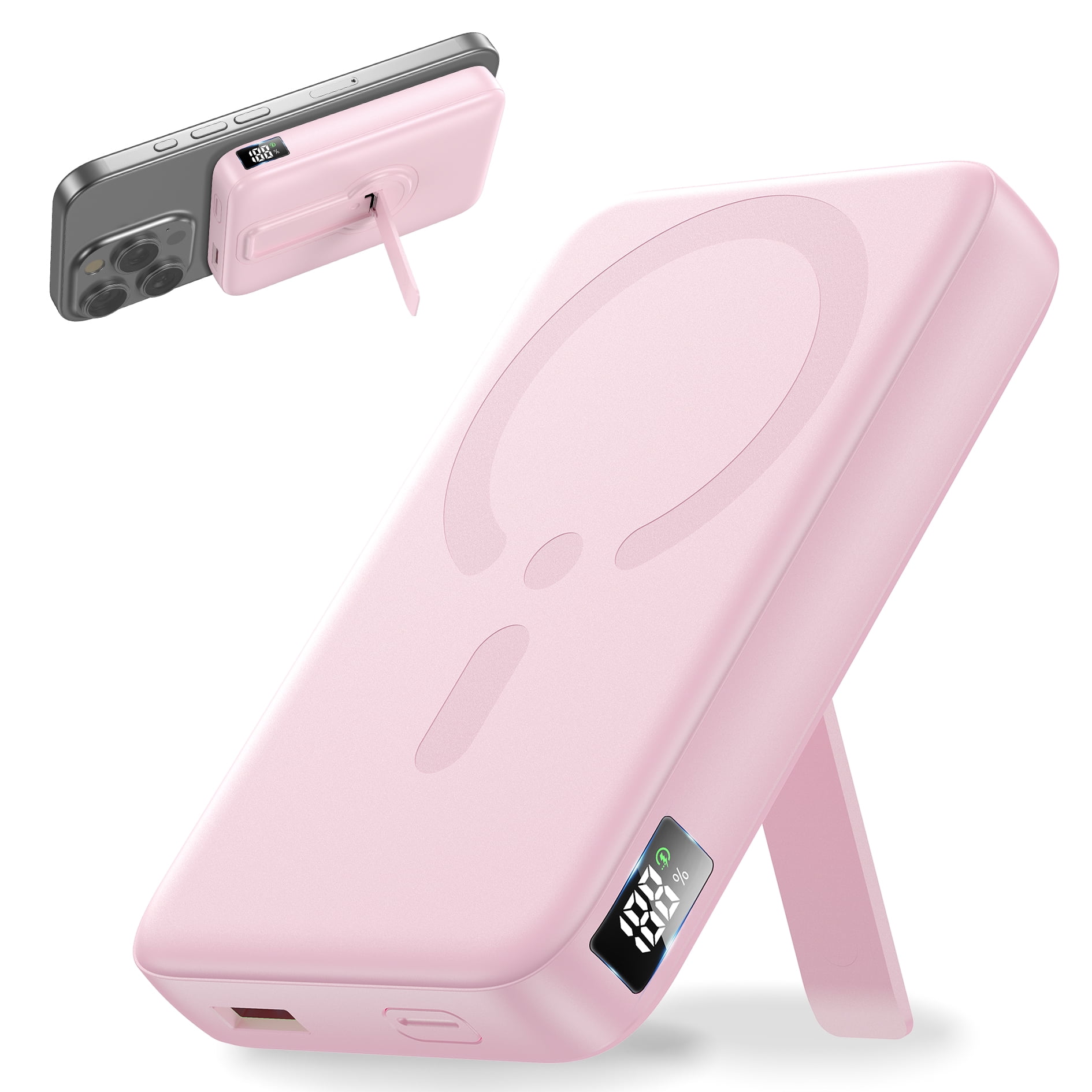 Breezio, Magnetic Wireless Portable Charger, 12000mAh, Pink