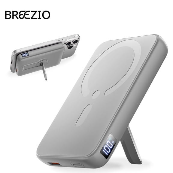 Magnetic Wireless Portable Charger, 12000mAh Power Bank, Fast Charging Battery Pack Compatible for iPhone 17/16/15/14/13, Lightgray