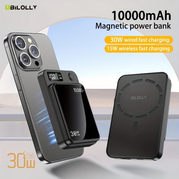 Magnetic Wireless Power Bank 10000/6000mAh, 30W Super-Fast Charging, LED Display, Mini Portable for Travel, Compatible with iPhone Android Phones