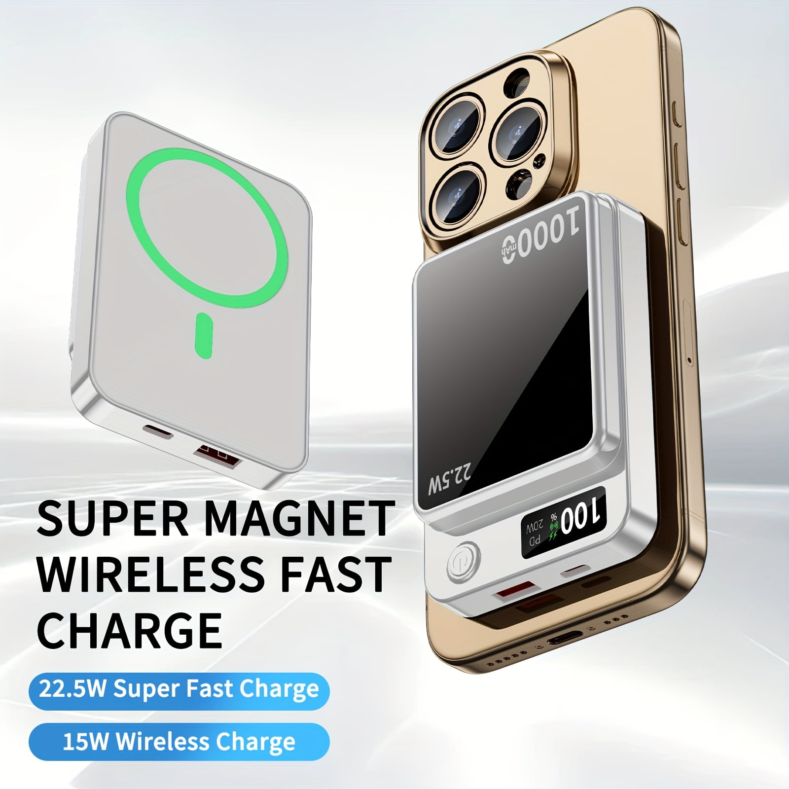 Magnetic Wireless Power Bank 10000mAh 22.5W Fast Charging with LED Display for iPhone 16/15/14/13/12 Series & Android Phones Portable Charger
