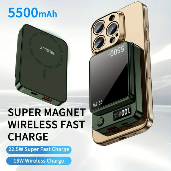 Magnetic Wireless Power Bank 10000mAh, 22.5W USB-C Fast Charging with LED Display, Portable Magnetic Battery Pack for iPhone 16/15/14/13/12 & Android Phones