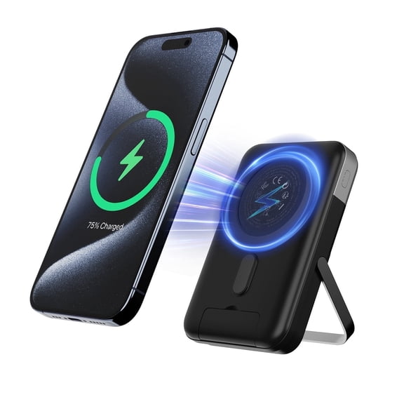 Magnetic Wireless Power Bank 10000mAh Portable Charger 22.5W Fast Charging with LED Display, Dual-Bracket Compatible Phone Holder, for Samsung iPhone 16/15/14 Series