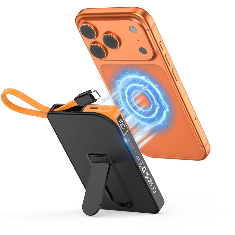 Magnetic Portable Charger for Magsafe Power Bank, 22.5W PD Fast Charging 10000mAh Battery Bank, Built-in USB-C Cable with Foldable Stand and LED Display, Wireless Charger for iPhone 17, Andriod, etc - Walmart.com Magnetic Portable Charger for Magsafe Power Bank, 22.5W PD Fast Charging 10000mAh Battery Bank, Built-in USB-C Cable with Foldable Stand and LED Display, Wireless Charger for iPhone 17, Andriod, etc - Walmart.com