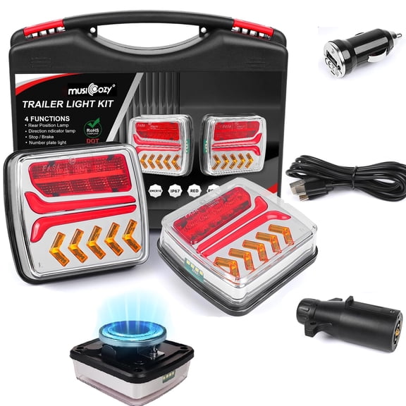 Magnetic Wireless Tail Lights Kit for Trailer,Led Trailer Rear Lights,12-24V LED Tow Lights Kit with Turn Signals,Rechargeable Towing Light with Powerful Suction Base for Trucks,Boat,RV,Vehicle