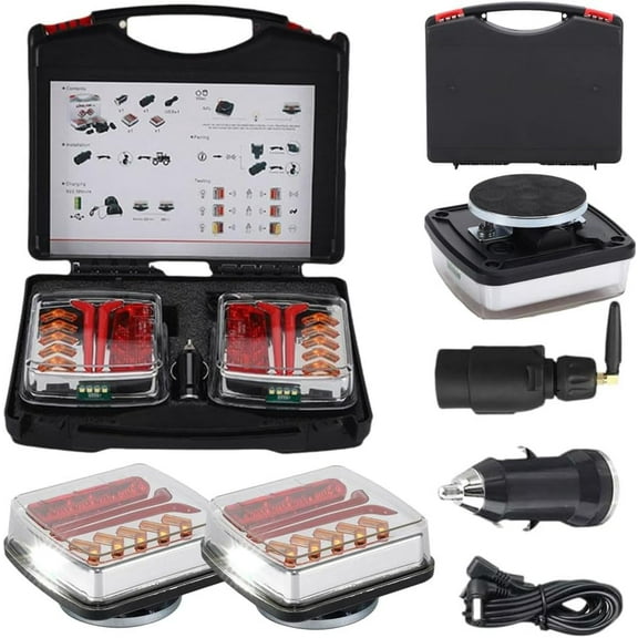 Magnetic Wireless Tail Lights Kit for Trailer,Led Trailer Rear Lights,12-24V LED Tow Lights Kit with Turn Signals,Rechargeable Towing Light with Powerful Suction Base for Trucks,Boat,RV,Vehicle