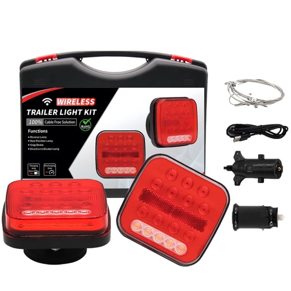 Magnetic Wireless Trailer Lights Kit, Led Wireless Tail Lights for Trailer, IP67 Waterproof Tow Light with Powerful Suction Base, Tail, Towing, Brake, Turn Signal for Trucks, SUVs, Boat, Camper, RV