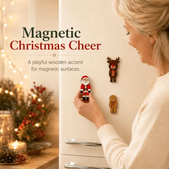 Magnetic Wobble Christmas Ornament – Wooden Holiday Character, Cute Interactive Christmas Decor for Refrigerator, Kitchen, Office and Magnetic Holiday Displays (santa claus)