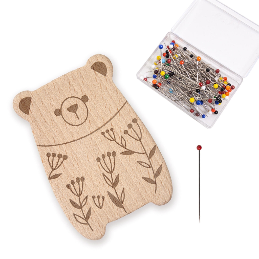 Magnetic Wood Pin Cushion with 100Pcs Sewing Pin for Dressmaking Sewing ...