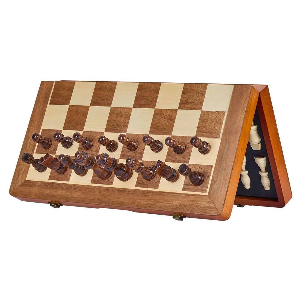 Magnetic Chess & Checkers 2-in-1 Set ??? 15.5 Inch Folding Board With Storage, Extra Queens, Travel Friendly